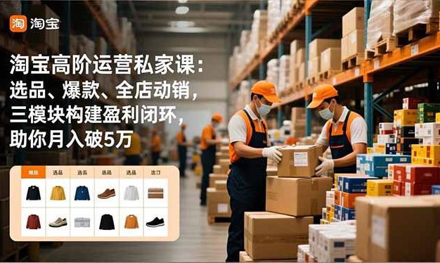 淘宝高阶运营私家课：选品、爆款、全店动销，三模块构建盈利闭环，助你月入破5万